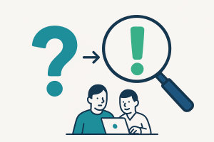 Loupe transformant un point d’interrogation en point d’exclamation.