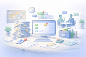 Illustration des muda dans le travail de bureau et les services